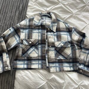 Zara blue and white plaid jacket